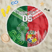 Tonga Ireland Rugby Custom Beach Blanket Ikale Tahi With Shamrocks Together