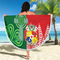 Tonga Ireland Rugby Custom Beach Blanket Ikale Tahi With Shamrocks Together
