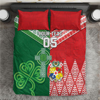 Tonga Ireland Rugby Custom Bedding Set Ikale Tahi With Shamrocks Together