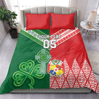 Tonga Ireland Rugby Custom Bedding Set Ikale Tahi With Shamrocks Together