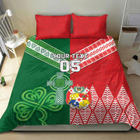 Tonga Ireland Rugby Custom Bedding Set Ikale Tahi With Shamrocks Together