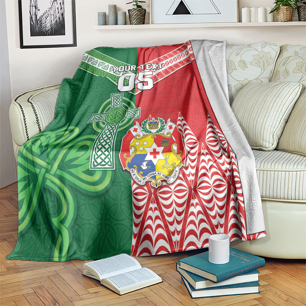 Tonga Ireland Rugby Custom Blanket Ikale Tahi With Shamrocks Together