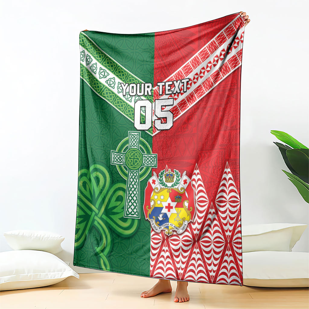 Tonga Ireland Rugby Custom Blanket Ikale Tahi With Shamrocks Together