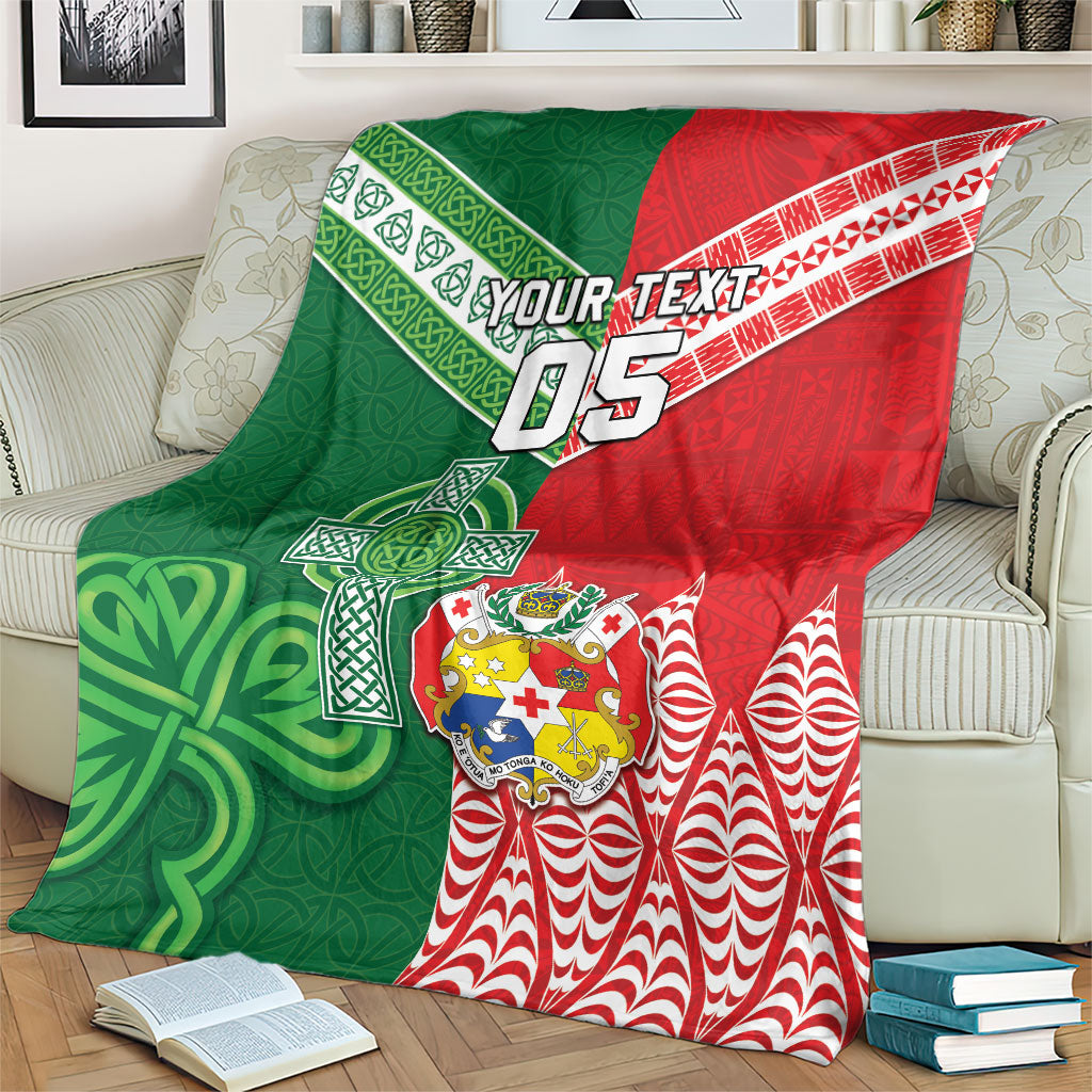 Tonga Ireland Rugby Custom Blanket Ikale Tahi With Shamrocks Together
