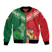 Tonga Ireland Rugby Custom Bomber Jacket Ikale Tahi With Shamrocks Together