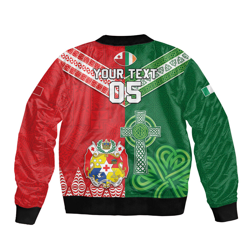 Tonga Ireland Rugby Custom Bomber Jacket Ikale Tahi With Shamrocks Together