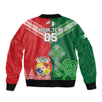 Tonga Ireland Rugby Custom Bomber Jacket Ikale Tahi With Shamrocks Together