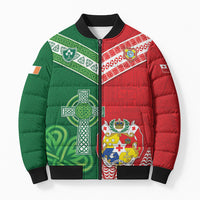 Tonga Ireland Rugby Custom Bomber Puffer Jacket Ikale Tahi With Shamrocks Together