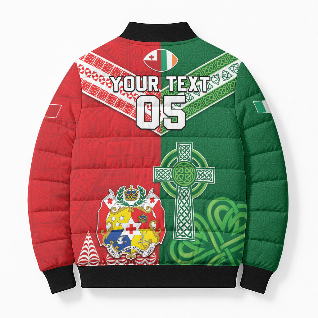 Tonga Ireland Rugby Custom Bomber Puffer Jacket Ikale Tahi With Shamrocks Together
