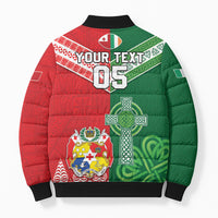 Tonga Ireland Rugby Custom Bomber Puffer Jacket Ikale Tahi With Shamrocks Together