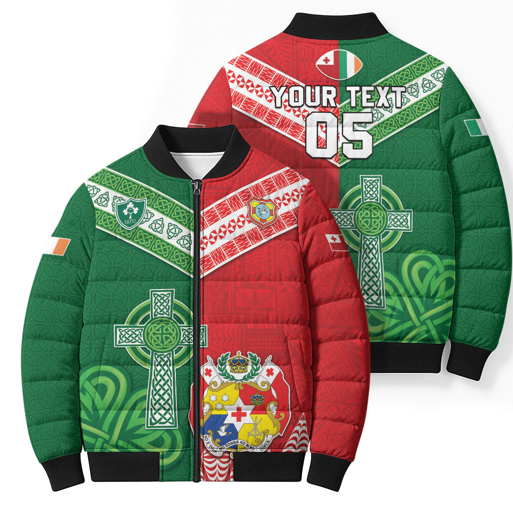 Tonga Ireland Rugby Custom Bomber Puffer Jacket Ikale Tahi With Shamrocks Together