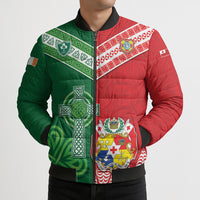 Tonga Ireland Rugby Custom Bomber Puffer Jacket Ikale Tahi With Shamrocks Together