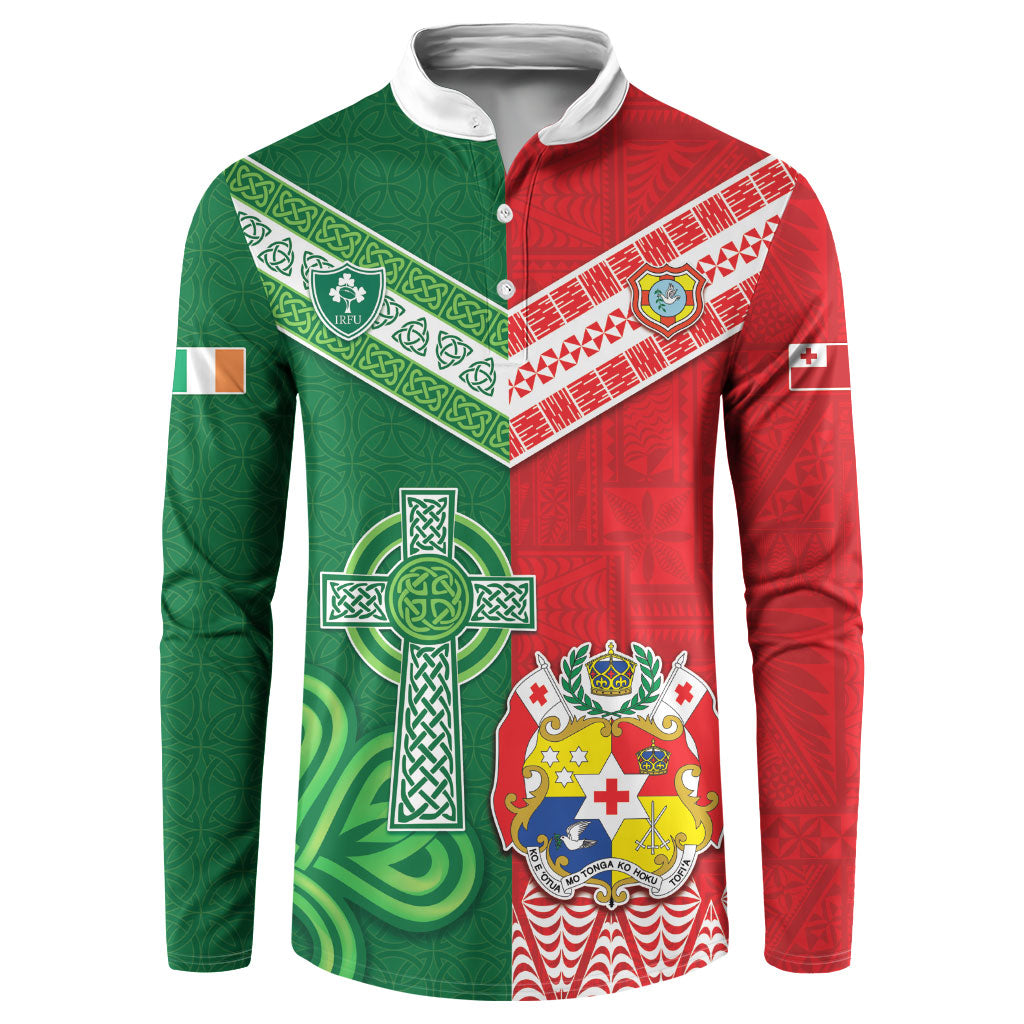 Tonga Ireland Rugby Custom Button Sweatshirt Ikale Tahi With Shamrocks Together
