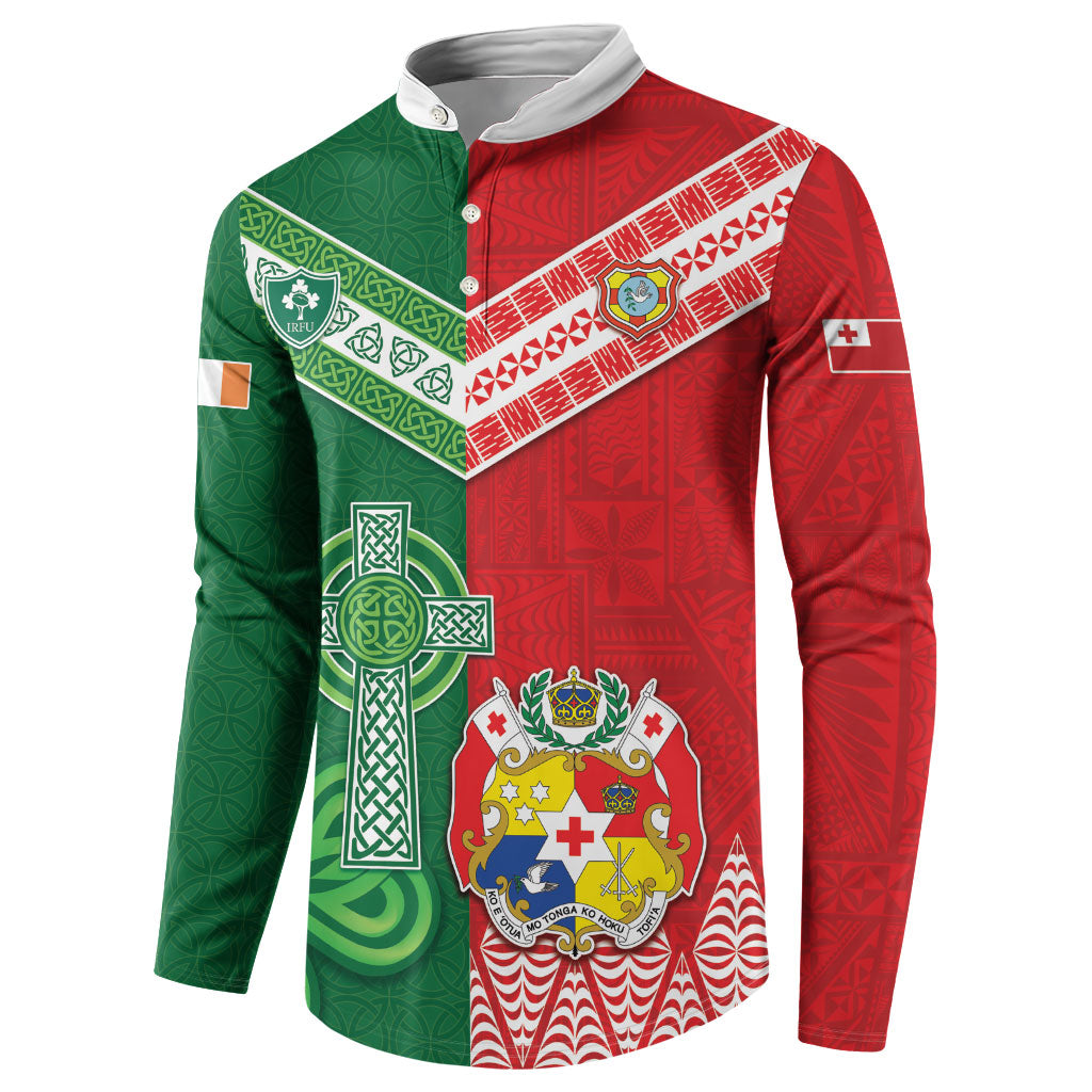 Tonga Ireland Rugby Custom Button Sweatshirt Ikale Tahi With Shamrocks Together