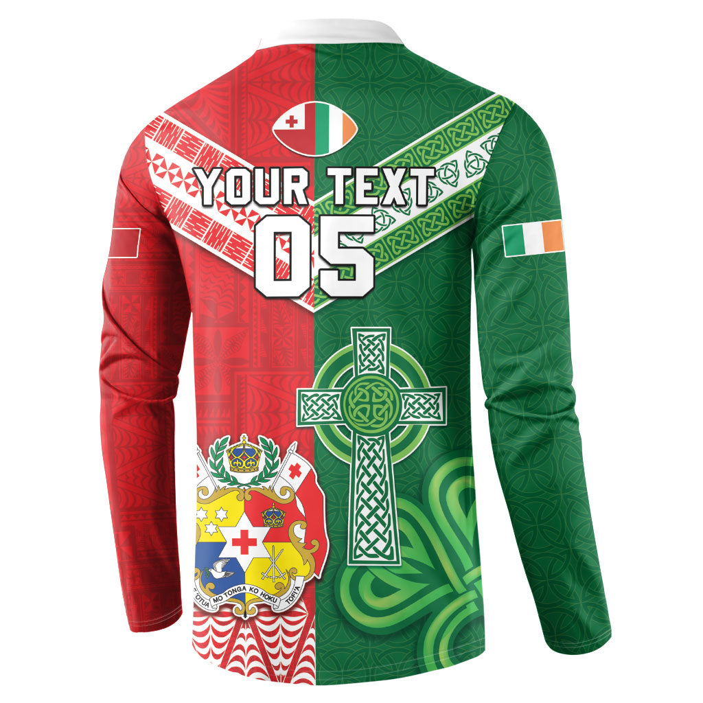 Tonga Ireland Rugby Custom Button Sweatshirt Ikale Tahi With Shamrocks Together