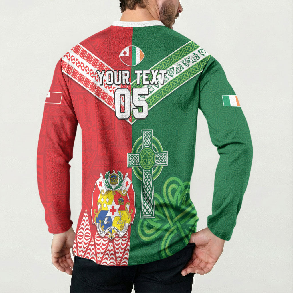 Tonga Ireland Rugby Custom Button Sweatshirt Ikale Tahi With Shamrocks Together