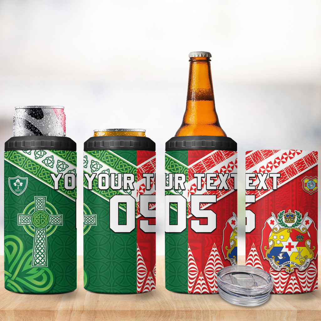 Tonga Ireland Rugby Custom 4 in 1 Can Cooler Tumbler Ikale Tahi With Shamrocks Together