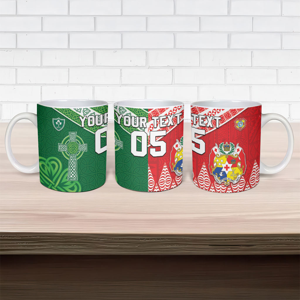 Tonga Ireland Rugby Custom Ceramic Mug Ikale Tahi With Shamrocks Together