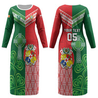 Tonga Ireland Rugby Custom Couples Matching Long Sleeve Bodycon Dress and Hawaiian Shirt Ikale Tahi With Shamrocks Together