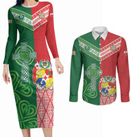 Tonga Ireland Rugby Custom Couples Matching Long Sleeve Bodycon Dress and Long Sleeve Button Shirt Ikale Tahi With Shamrocks Together