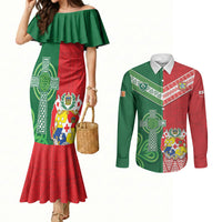 Tonga Ireland Rugby Custom Couples Matching Mermaid Dress and Long Sleeve Button Shirt Ikale Tahi With Shamrocks Together