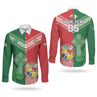 Tonga Ireland Rugby Custom Couples Matching Mermaid Dress and Long Sleeve Button Shirt Ikale Tahi With Shamrocks Together
