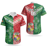 Tonga Ireland Rugby Custom Couples Matching Off Shoulder Maxi Dress and Hawaiian Shirt Ikale Tahi With Shamrocks Together