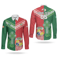 Tonga Ireland Rugby Custom Couples Matching Off Shoulder Maxi Dress and Long Sleeve Button Shirt Ikale Tahi With Shamrocks Together
