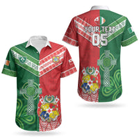 Tonga Ireland Rugby Custom Couples Matching Puletasi and Hawaiian Shirt Ikale Tahi With Shamrocks Together