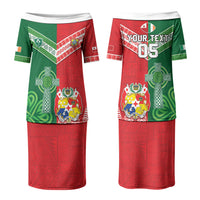 Tonga Ireland Rugby Custom Couples Matching Puletasi and Long Sleeve Button Shirt Ikale Tahi With Shamrocks Together