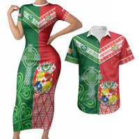 Tonga Ireland Rugby Custom Couples Matching Short Sleeve Bodycon Dress and Hawaiian Shirt Ikale Tahi With Shamrocks Together