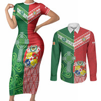 Tonga Ireland Rugby Custom Couples Matching Short Sleeve Bodycon Dress and Long Sleeve Button Shirt Ikale Tahi With Shamrocks Together
