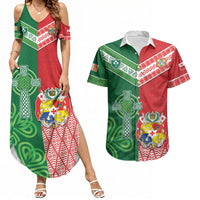 Tonga Ireland Rugby Custom Couples Matching Summer Maxi Dress and Hawaiian Shirt Ikale Tahi With Shamrocks Together