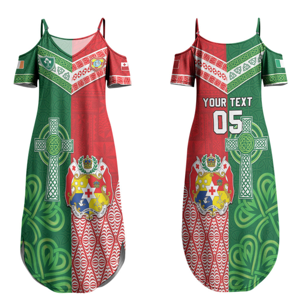 Tonga Ireland Rugby Custom Couples Matching Summer Maxi Dress and Hawaiian Shirt Ikale Tahi With Shamrocks Together