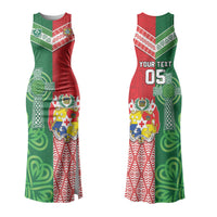 Tonga Ireland Rugby Custom Couples Matching Tank Maxi Dress and Long Sleeve Button Shirt Ikale Tahi With Shamrocks Together