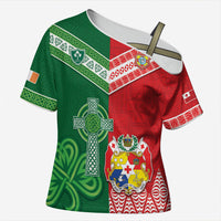 Tonga Ireland Rugby Custom Cross Shoulder Shirt Ikale Tahi With Shamrocks Together