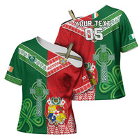Tonga Ireland Rugby Custom Cross Shoulder Shirt Ikale Tahi With Shamrocks Together
