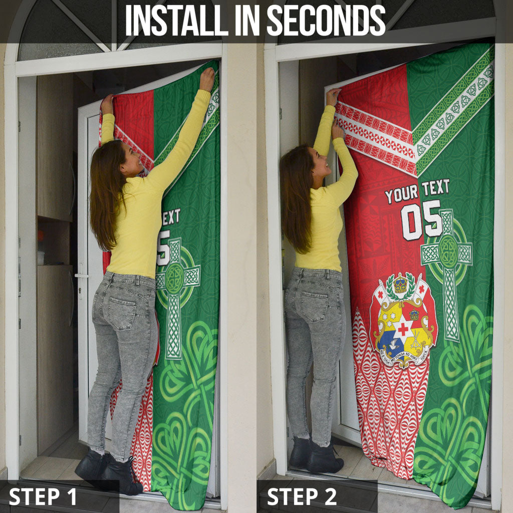Tonga Ireland Rugby Custom Door Cover Ikale Tahi With Shamrocks Together