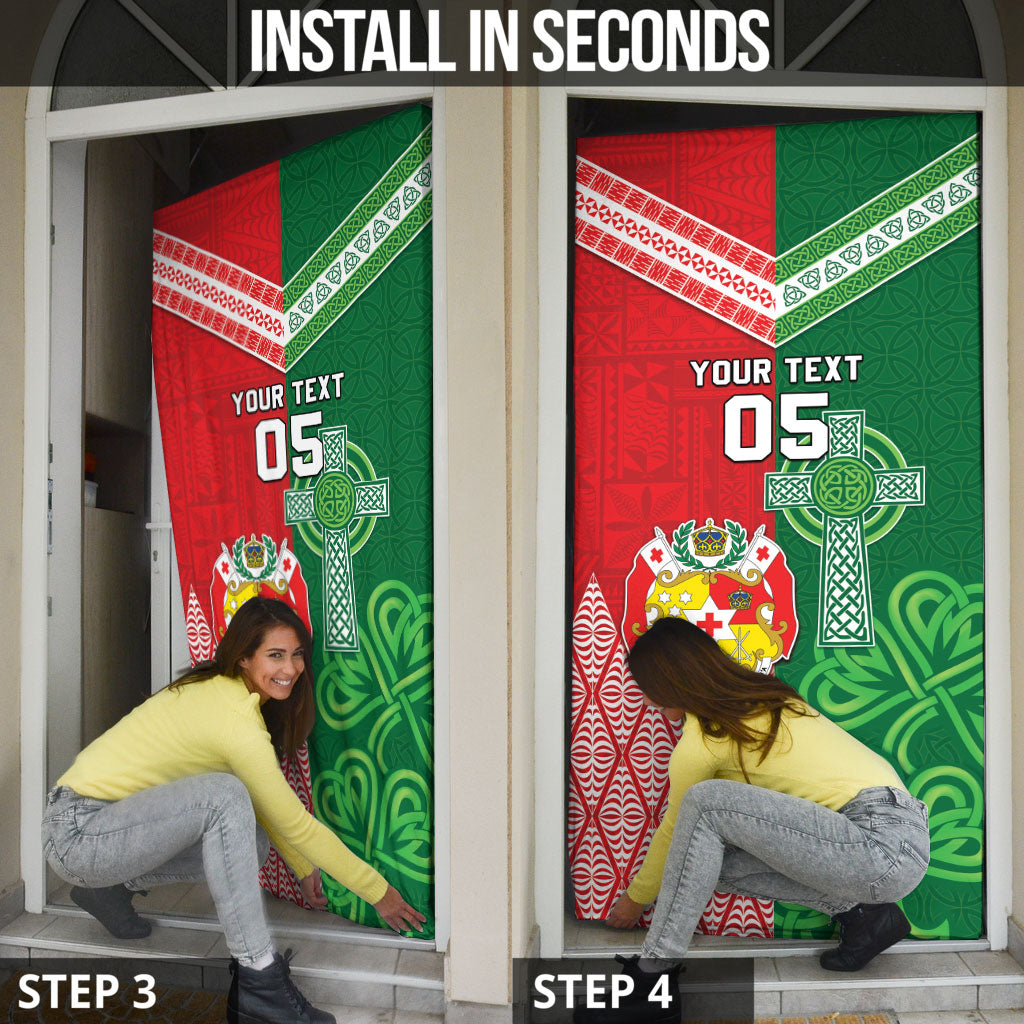 Tonga Ireland Rugby Custom Door Cover Ikale Tahi With Shamrocks Together