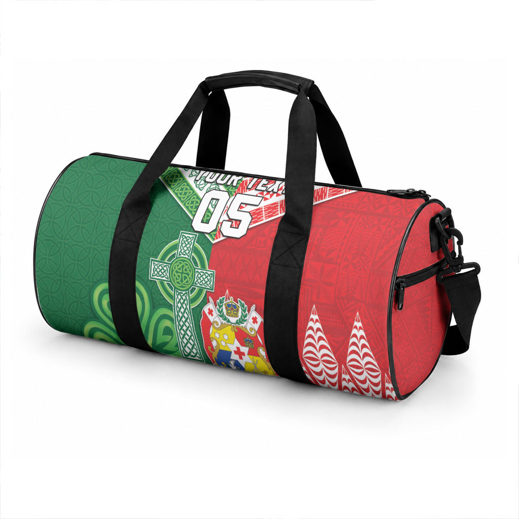 Tonga Ireland Rugby Custom Duffle Bag Ikale Tahi With Shamrocks Together