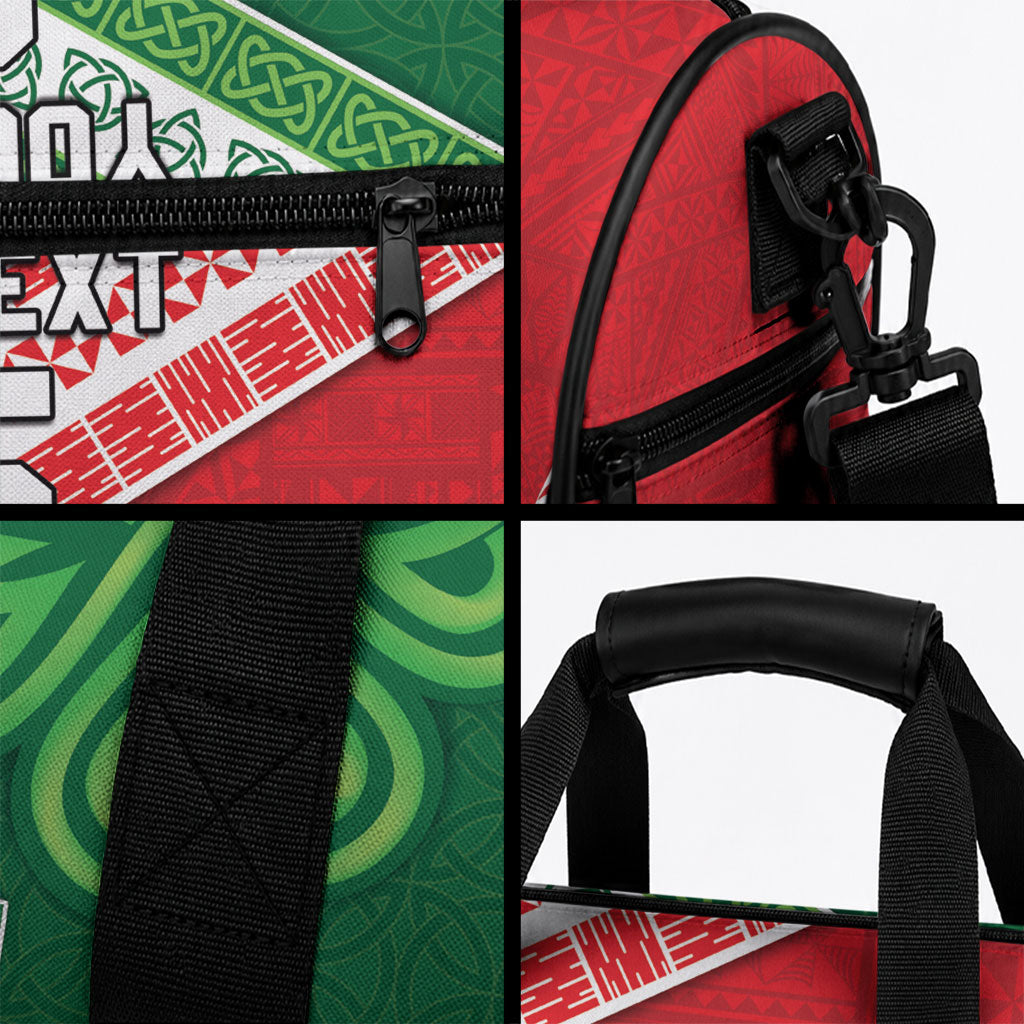 Tonga Ireland Rugby Custom Duffle Bag Ikale Tahi With Shamrocks Together