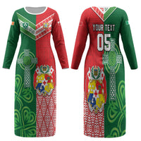 Tonga Ireland Rugby Custom Family Matching Long Sleeve Bodycon Dress and Hawaiian Shirt Ikale Tahi With Shamrocks Together