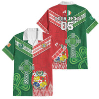 Tonga Ireland Rugby Custom Family Matching Off The Shoulder Long Sleeve Dress and Hawaiian Shirt Ikale Tahi With Shamrocks Together