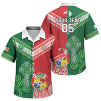 Tonga Ireland Rugby Custom Family Matching Off The Shoulder Long Sleeve Dress and Hawaiian Shirt Ikale Tahi With Shamrocks Together
