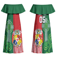 Tonga Ireland Rugby Custom Family Matching Off Shoulder Maxi Dress and Hawaiian Shirt Ikale Tahi With Shamrocks Together