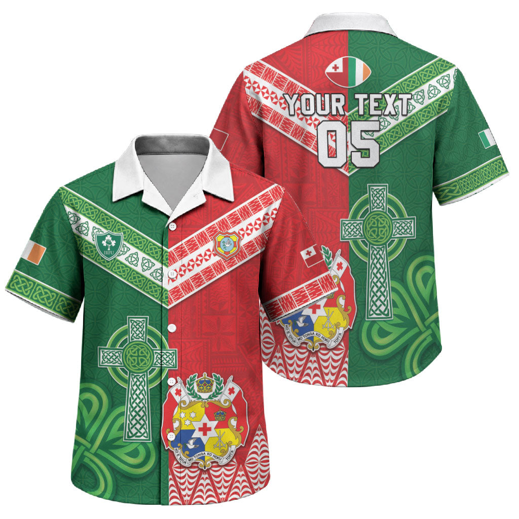 Tonga Ireland Rugby Custom Family Matching Off Shoulder Maxi Dress and Hawaiian Shirt Ikale Tahi With Shamrocks Together