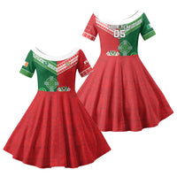 Tonga Ireland Rugby Custom Family Matching Off Shoulder Short Dress and Hawaiian Shirt Ikale Tahi With Shamrocks Together