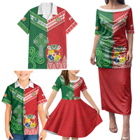 Tonga Ireland Rugby Custom Family Matching Puletasi and Hawaiian Shirt Ikale Tahi With Shamrocks Together