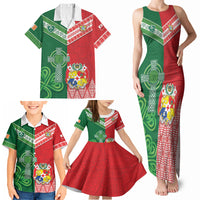 Tonga Ireland Rugby Custom Family Matching Tank Maxi Dress and Hawaiian Shirt Ikale Tahi With Shamrocks Together