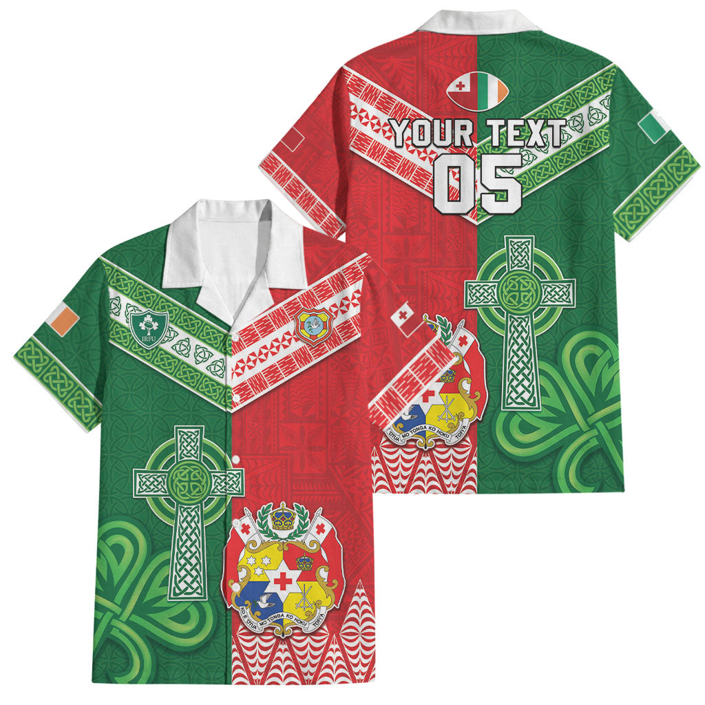 Tonga Ireland Rugby Custom Family Matching Tank Maxi Dress and Hawaiian Shirt Ikale Tahi With Shamrocks Together